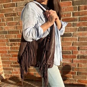 The Sak Huntley Leather Fringe Hobo Bag Western Boho